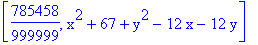 [785458/999999, x^2+67+y^2-12*x-12*y]